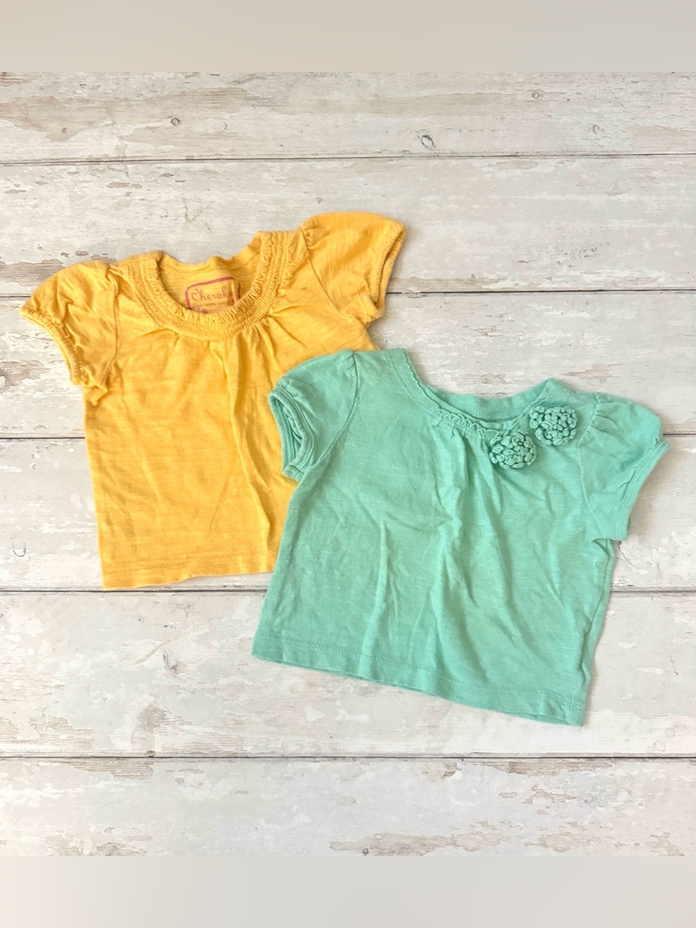 Baby Girl 9m Shirt Bundle Set of 2 Cherokee Brand Cute Mint Teal Color & Yellow